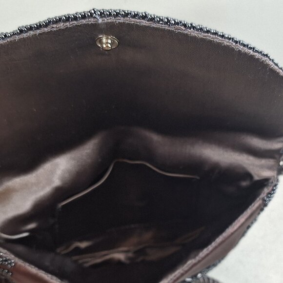 Hato Hasi Grey Silver Beaded Shoulder Corded Evening Crossbody Purse - Picture 4 of 5